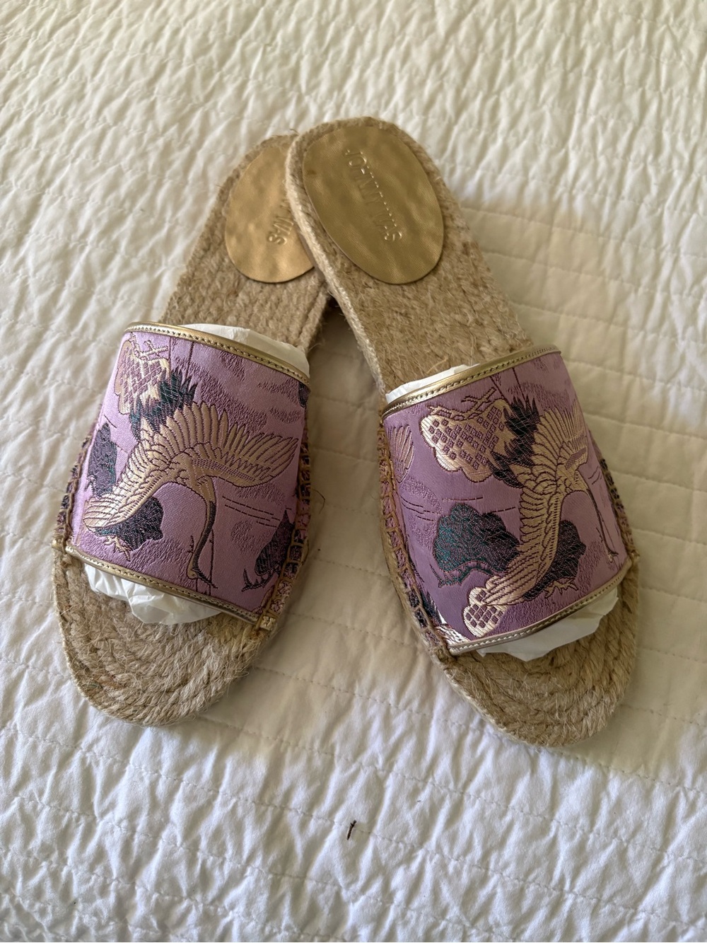Johnny Was Lilac Embroidered Crane Espadrille Slide Size 10 New